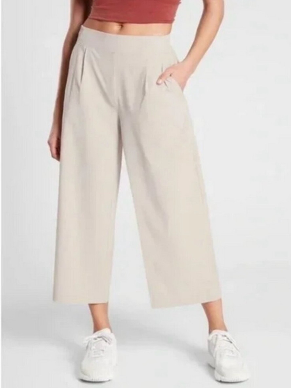 Athleta Brooklyn Wide Leg Crop Pant Color Stone Stretch Trouser plus size 12 - Picture 1 of 12